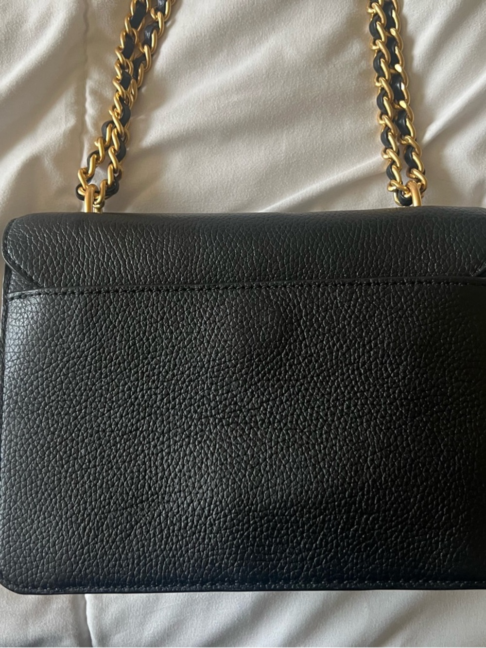 Tory Burch Black Leather Shoulder Bag with Gold Logo Chain - Picture 6 of 10